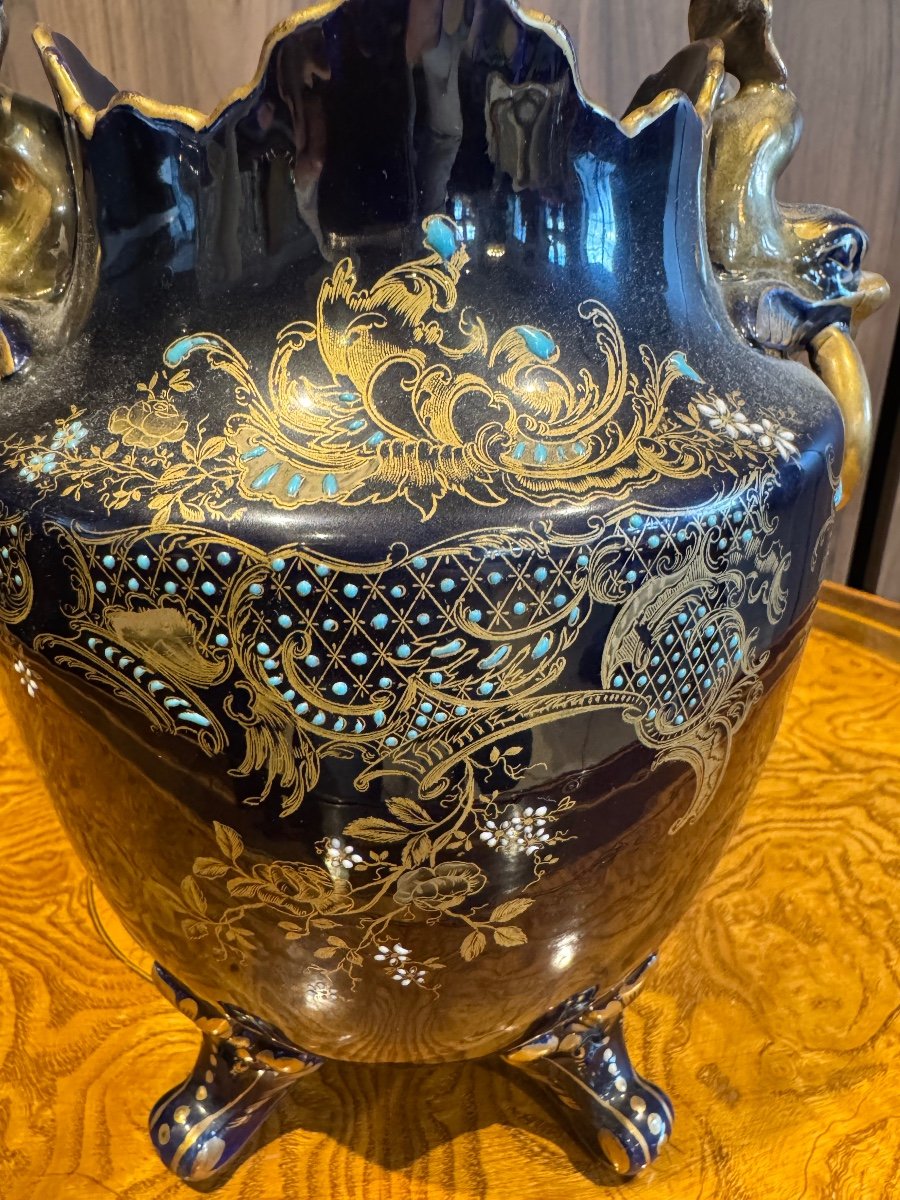 Vase En Faïence De Gien à Décor émaillé Aux Dauphins Vers  1880-photo-3