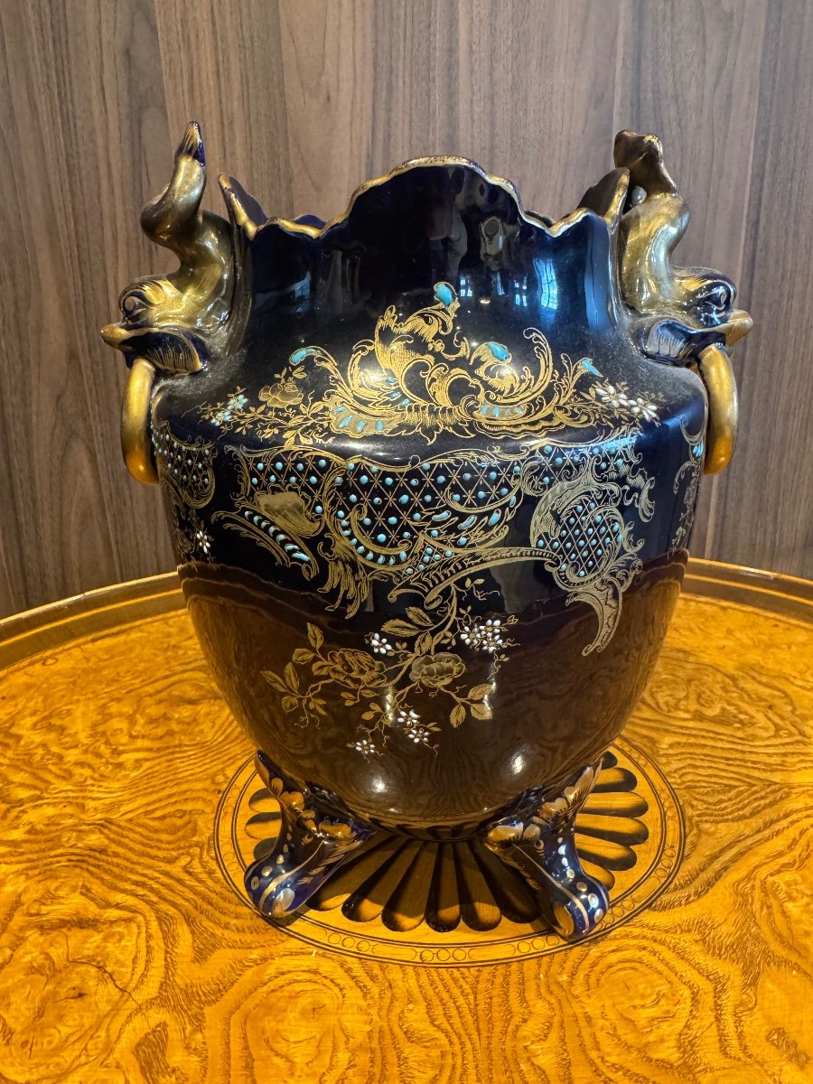 Vase En Faïence De Gien à Décor émaillé Aux Dauphins Vers  1880-photo-2