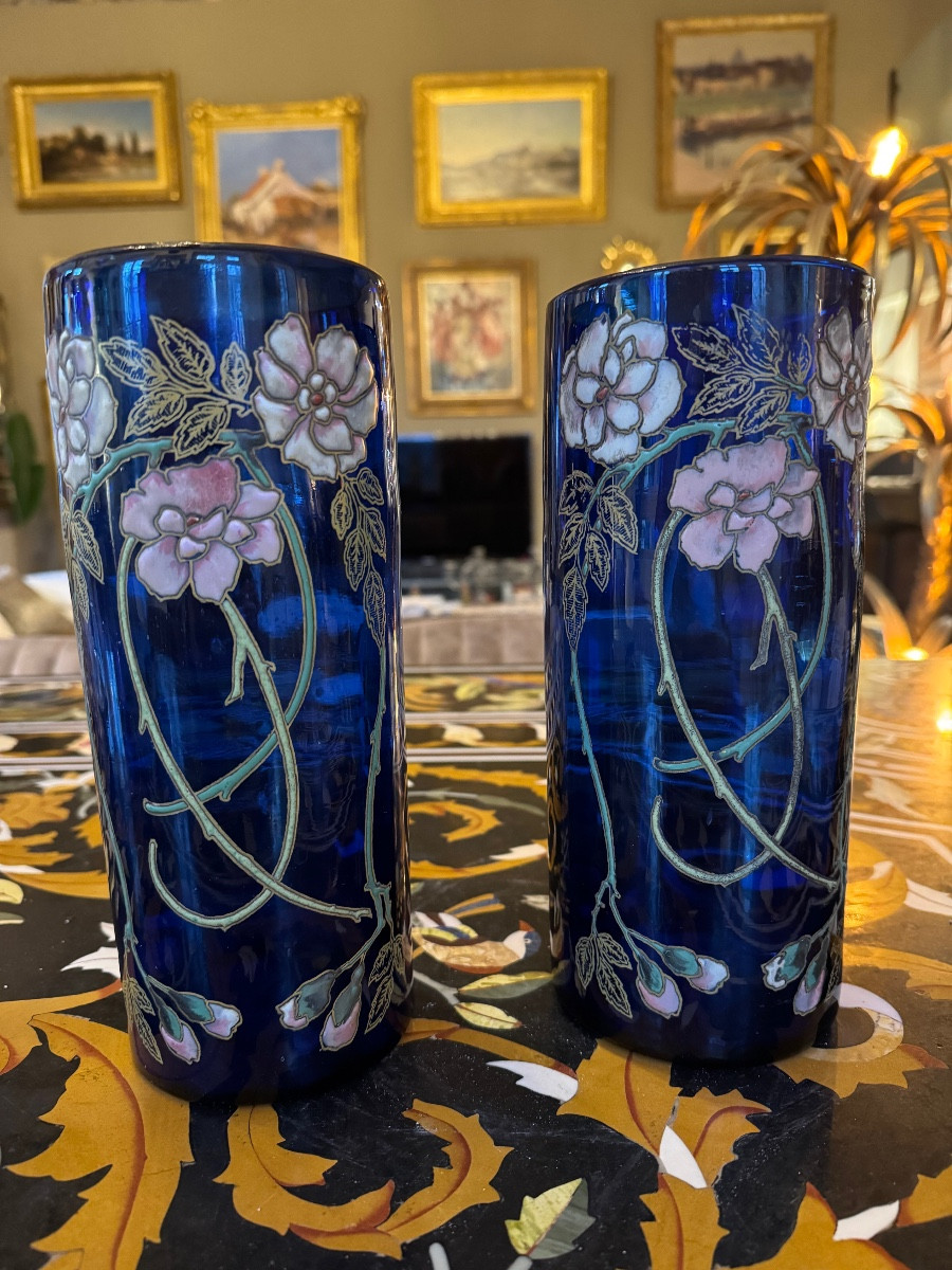 Pair Of Enamelled Vases By François Théodore Legrand Circa 1900