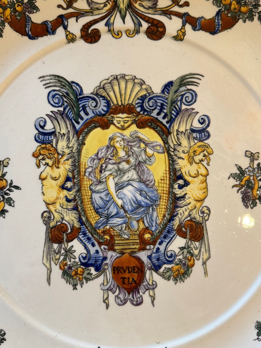 "grand Plat En Faïence De Gien Décor Renaissance Vers 1875-photo-3