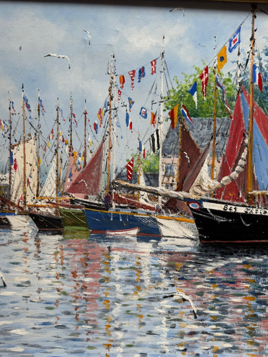 Painting By Alain Bouju * Morning In The Port Of Paimpol * Hst-photo-2