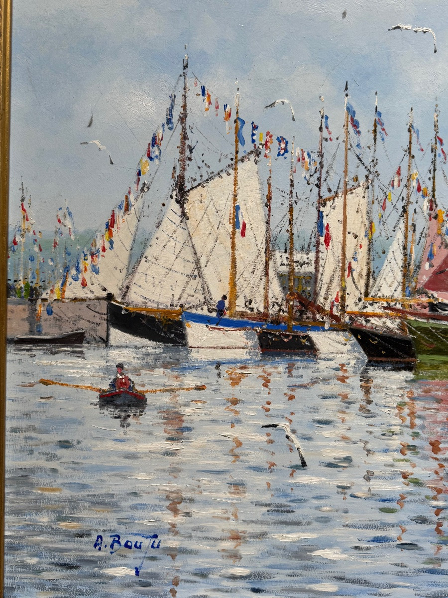 Painting By Alain Bouju * Morning In The Port Of Paimpol * Hst-photo-3