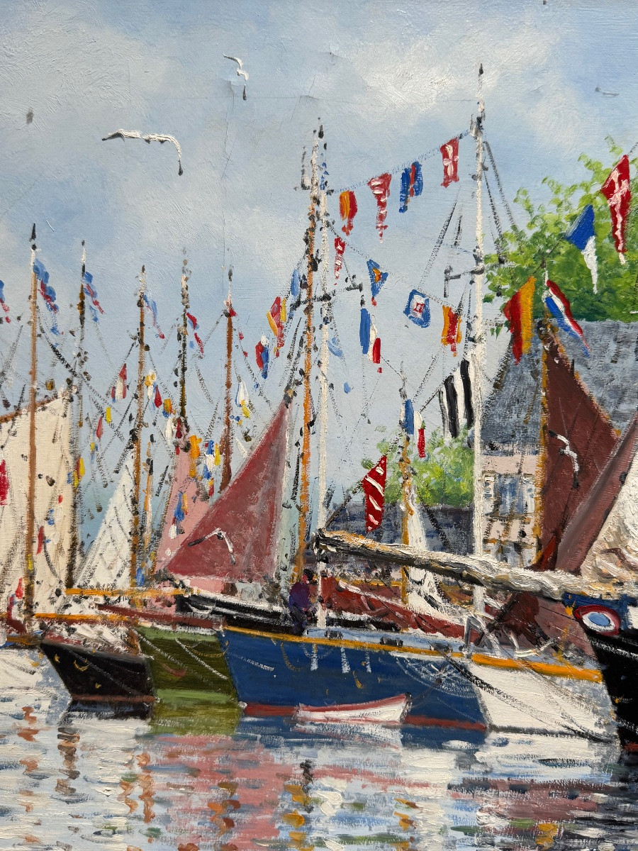 Painting By Alain Bouju * Morning In The Port Of Paimpol * Hst-photo-1