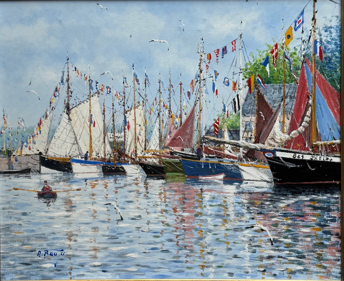 Painting By Alain Bouju * Morning In The Port Of Paimpol * Hst-photo-2