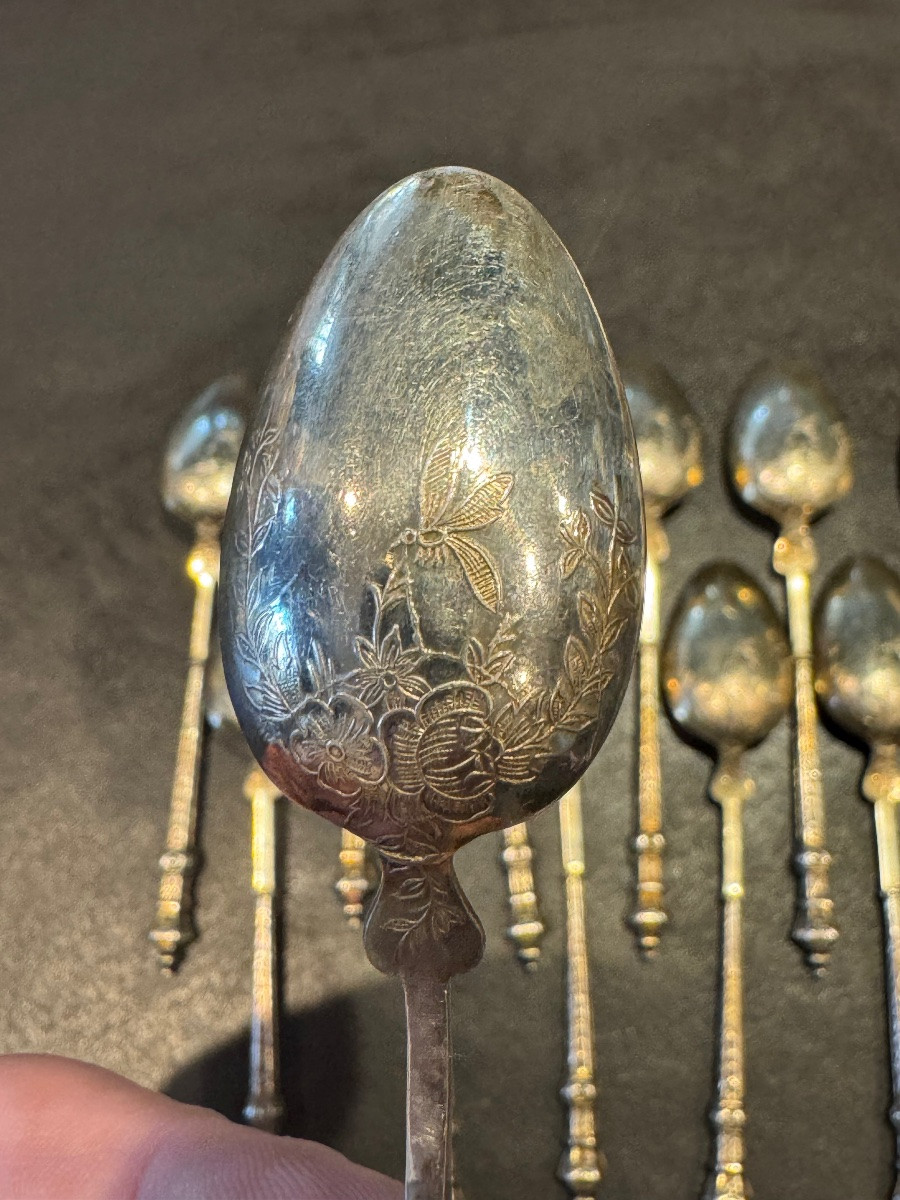 12 19th Century Sterling Silver Dessert Spoons -photo-3