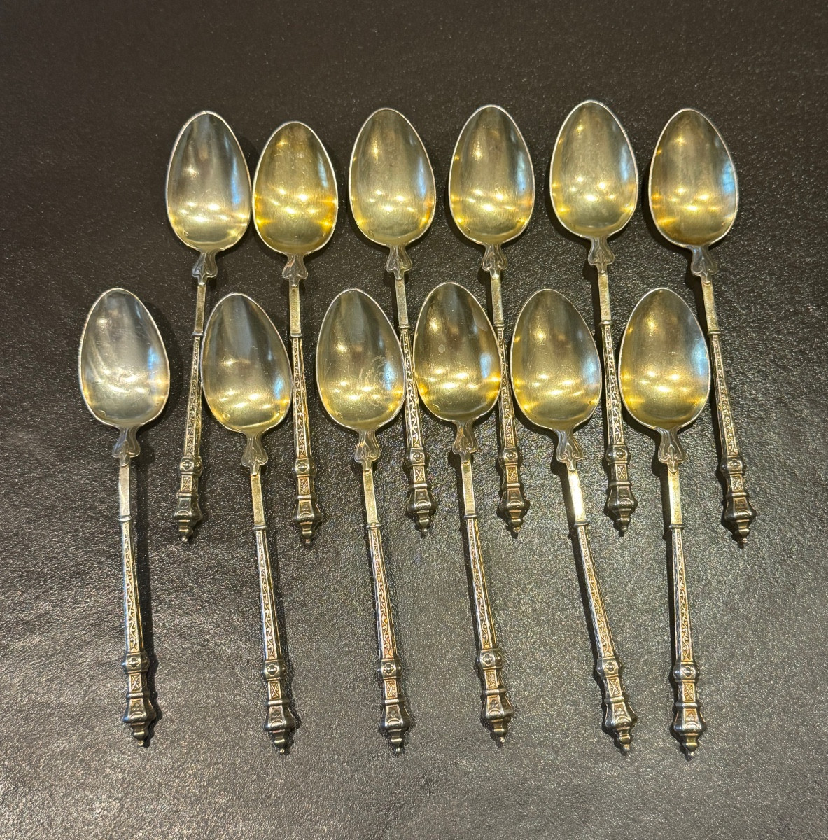 12 19th Century Sterling Silver Dessert Spoons 