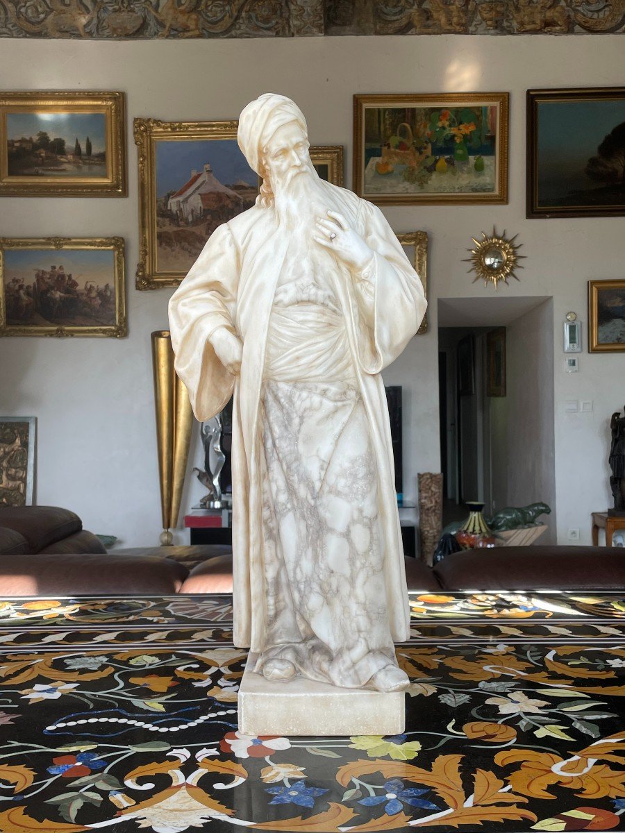 Large Orientalise Marble Sculpture From The XIXth Century Old Bearded Man-photo-2