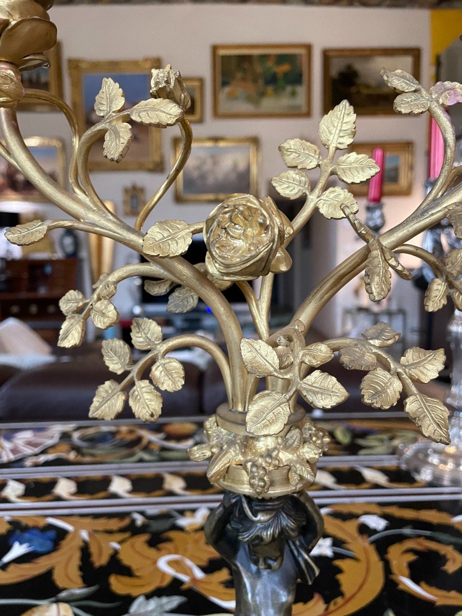 Pair Of Candelabra With Children In Gilt Bronze And White Marble From The XIXth Century-photo-2