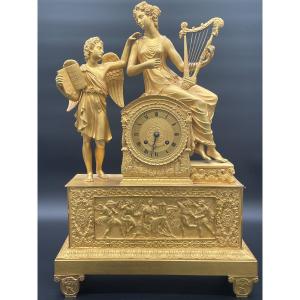 Large Pendulum In Chiselled And Gilded Bronze "psyche And Love" Circa 1820