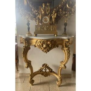 Console De Style Louis XV En Bois Doré A La Feuille d'Or du XIXème Siècle