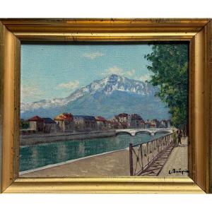 Painting By Lucien Quenard (1902-1995) Quai Perriére Grenoble 