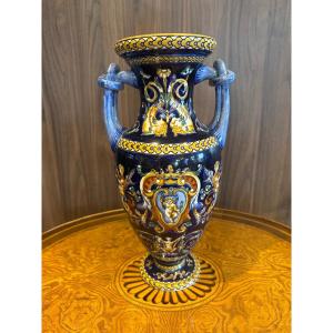 Large Renaissance Gien Earthenware Vase Circa 1938