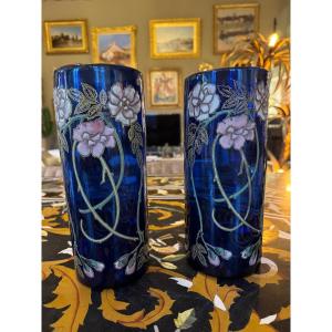 Pair Of Enamelled Vases By François Théodore Legrand Circa 1900