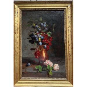 Euphémie  Muraton (1836-1914) Bouquet De Fruits Et Roses