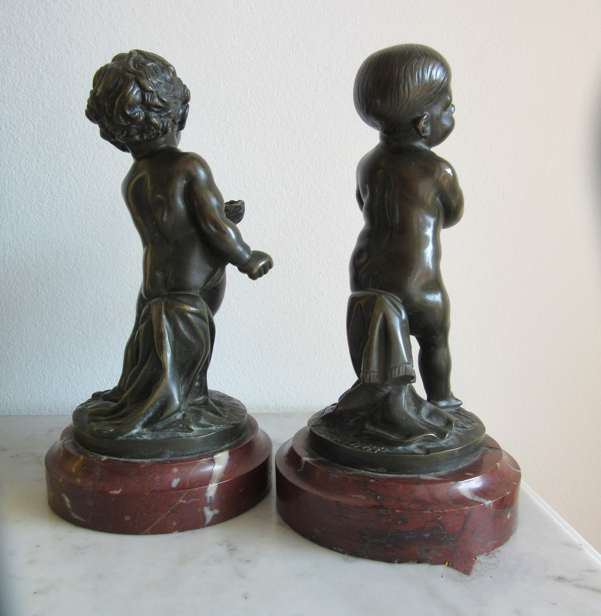 Pair Of Bronze Cupids Signed Pigalle 1793-photo-2