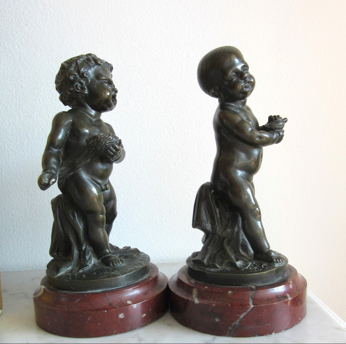 Pair Of Bronze Cupids Signed Pigalle 1793-photo-3