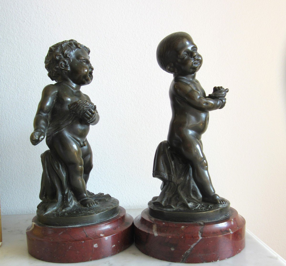 Pair Of Bronze Cupids Signed Pigalle 1793-photo-4