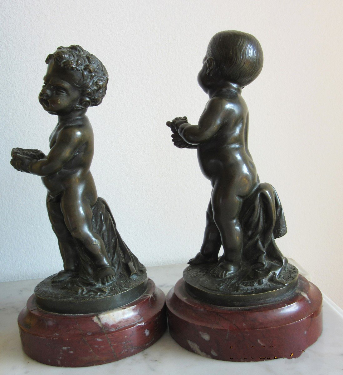 Pair Of Bronze Cupids Signed Pigalle 1793-photo-4