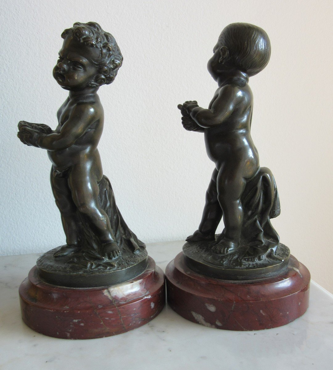 Pair Of Bronze Cupids Signed Pigalle 1793-photo-5