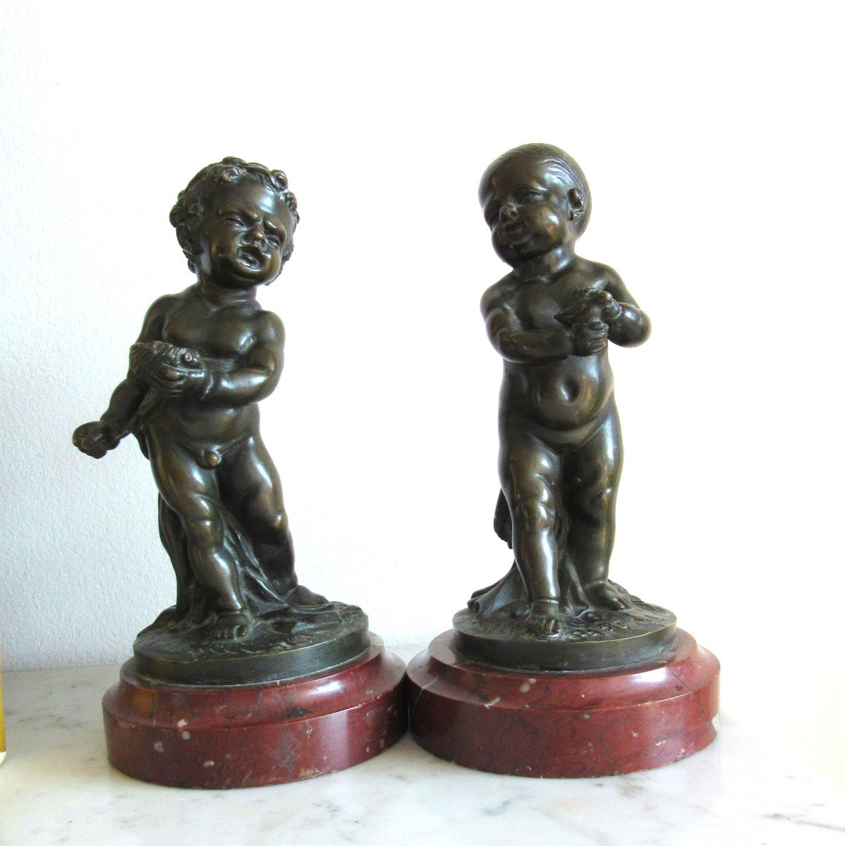 Pair Of Bronze Cupids Signed Pigalle 1793