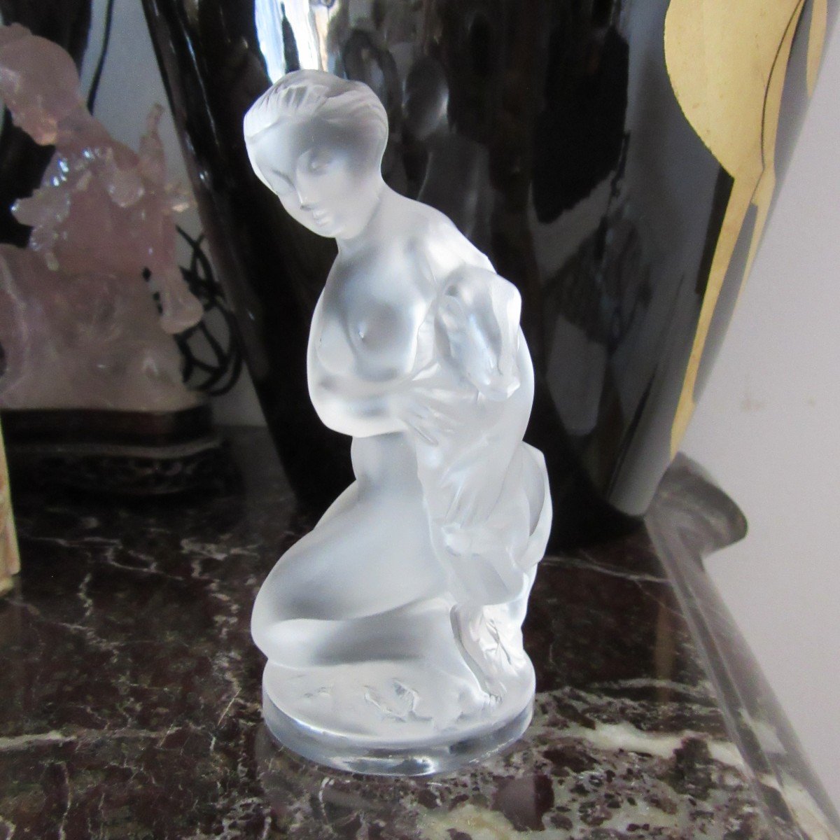 Lalique Crystal Statue "woman With Lamb"-photo-2