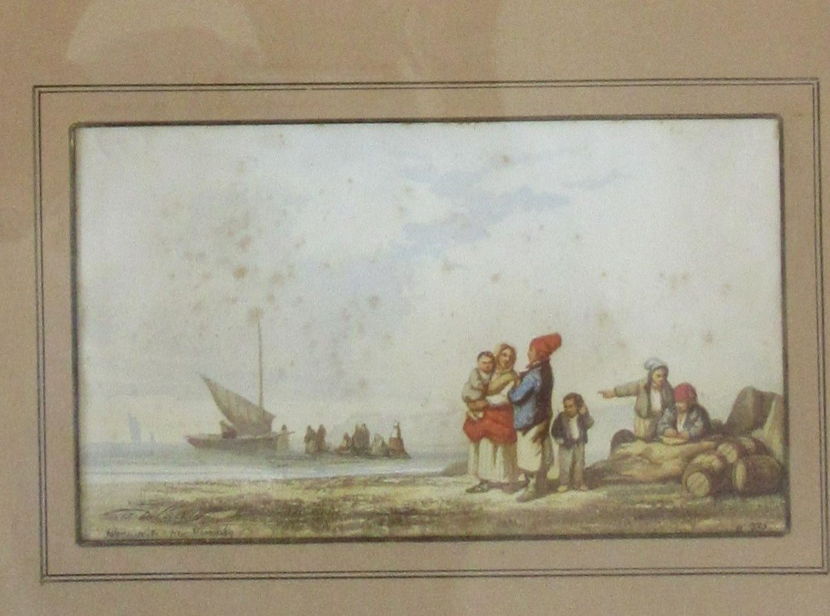 Pair Of Auguste Delacroix Watercolors Ep.19th-photo-1