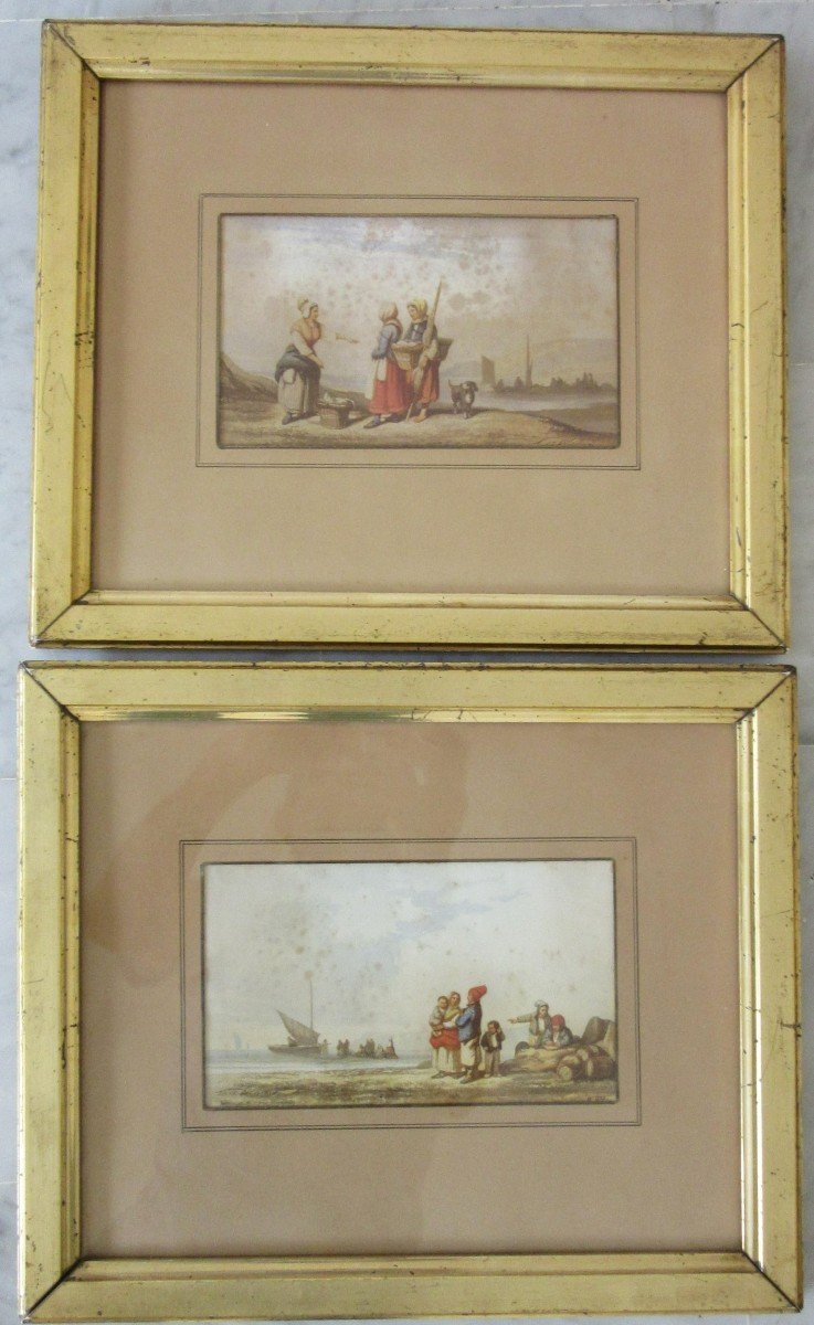 Pair Of Auguste Delacroix Watercolors Ep.19th