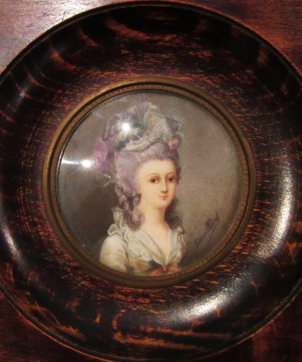 Painted Miniature "portrait Of An Elegant Woman" Signed Douillard Ep.19th-photo-2