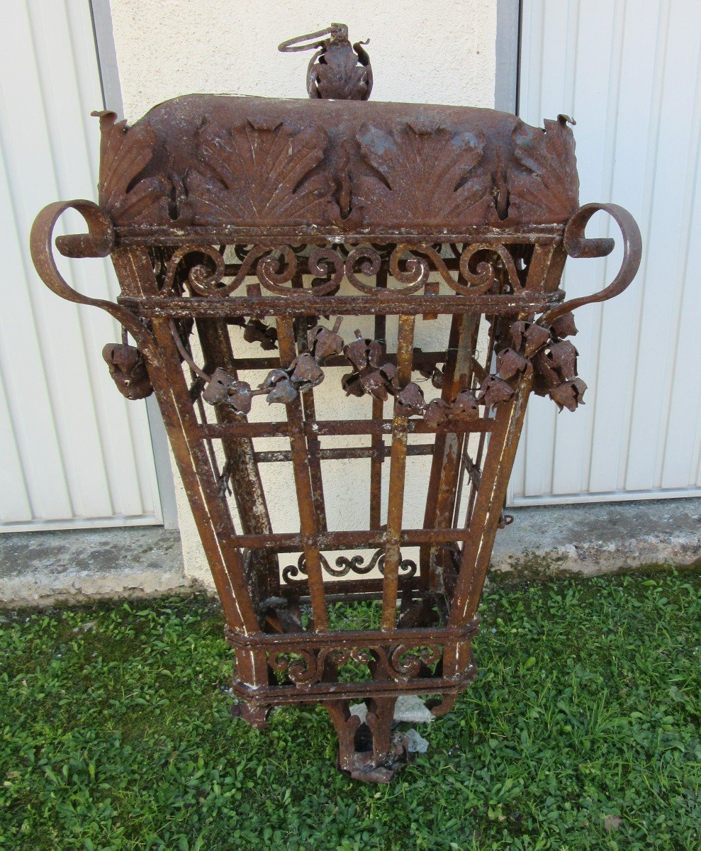 Series Of Four Large Wrought Iron Lanterns With Their Arms, 19th Century-photo-1