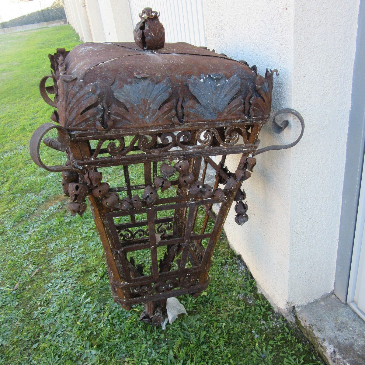 Series Of Four Large Wrought Iron Lanterns With Their Arms, 19th Century-photo-5