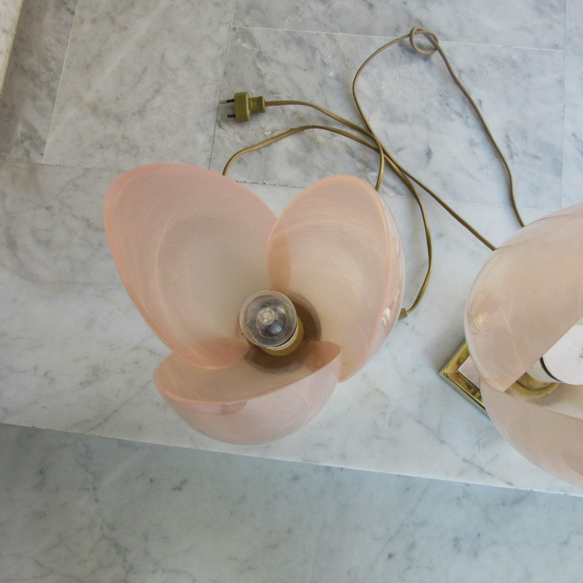 Pair Of Laurent Rougier Tulip Lamps, 20th Century-photo-2