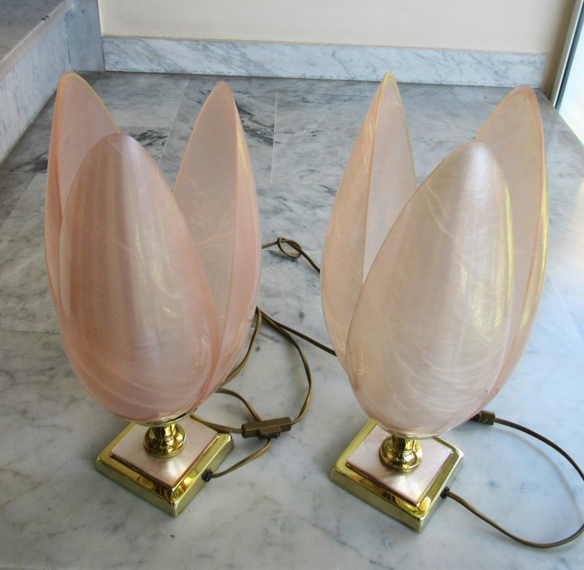 Pair Of Laurent Rougier Tulip Lamps, 20th Century-photo-3