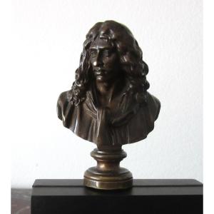 Bronze Bust Of Molière Signed F. Barbedienne 19th