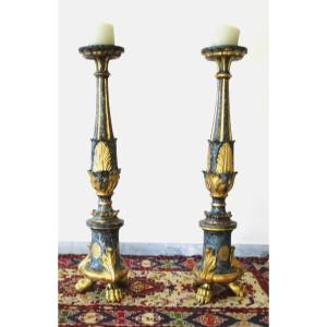 Pair Of Candelabra In Neoclassical Style Golden Wood