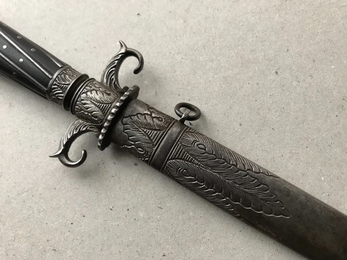 Corsican Stiletto Knife From Chatellerault In Hand Engraved Iron-photo-4