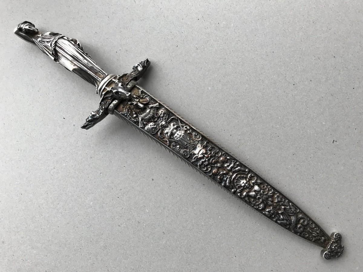 Proantic: Large Romantic Dagger In Silver Bronze