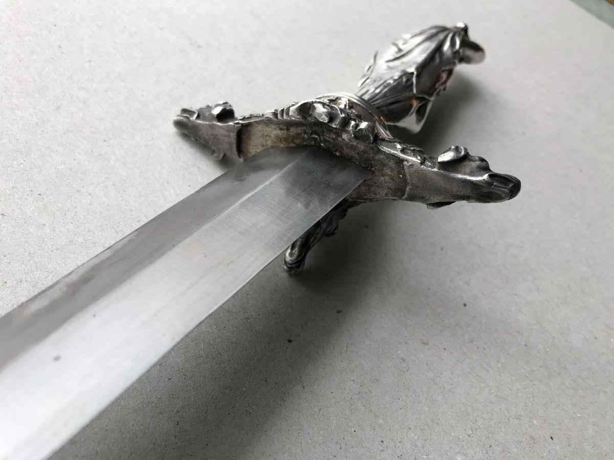 Large Romantic Dagger In Silver Bronze-photo-6