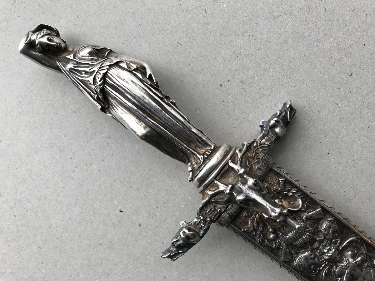 Large Romantic Dagger In Silver Bronze