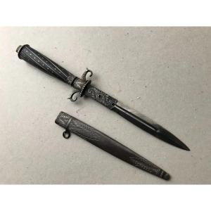 Corsican Stiletto Knife From Chatellerault In Hand Engraved Iron