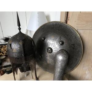 Persian Armor Set Of Helmet, Shield And Bazu Band