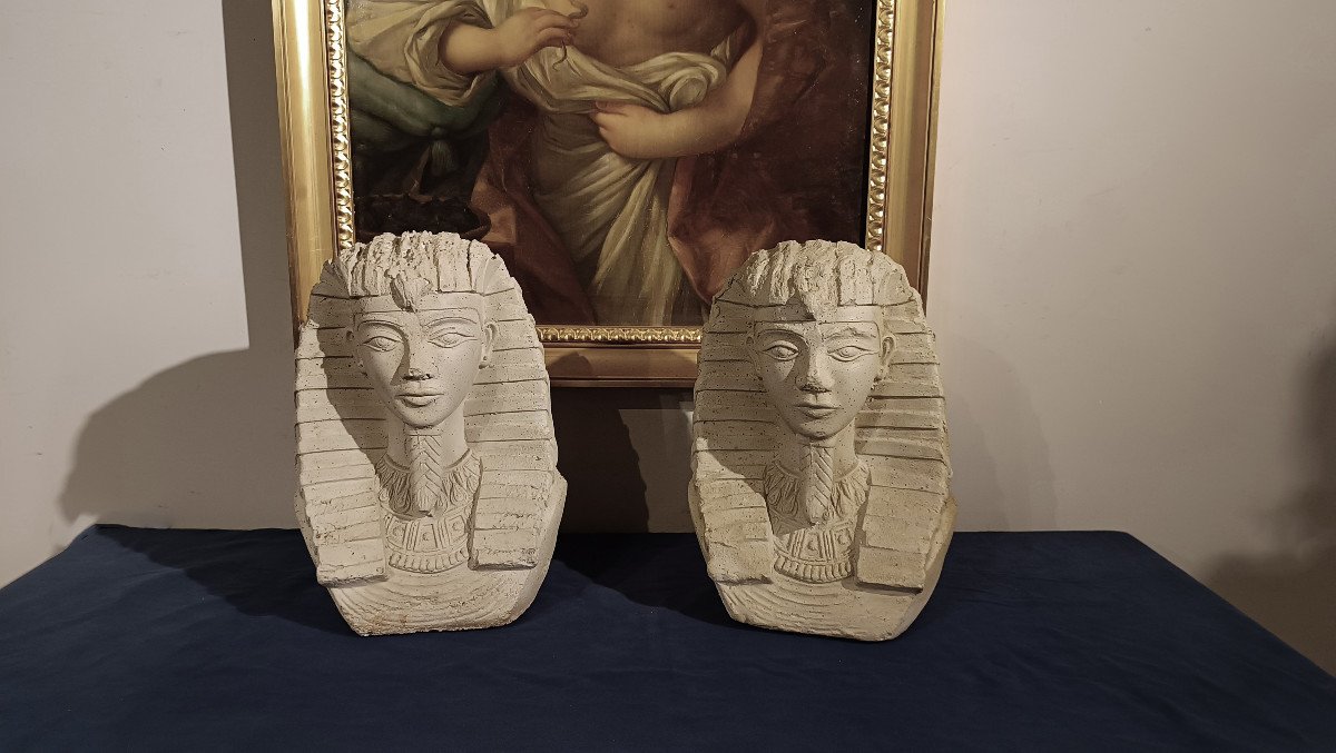 PAIRE DE SPHINX EN STUC, DÉBUT DU 20ème SIÈCLE-photo-8