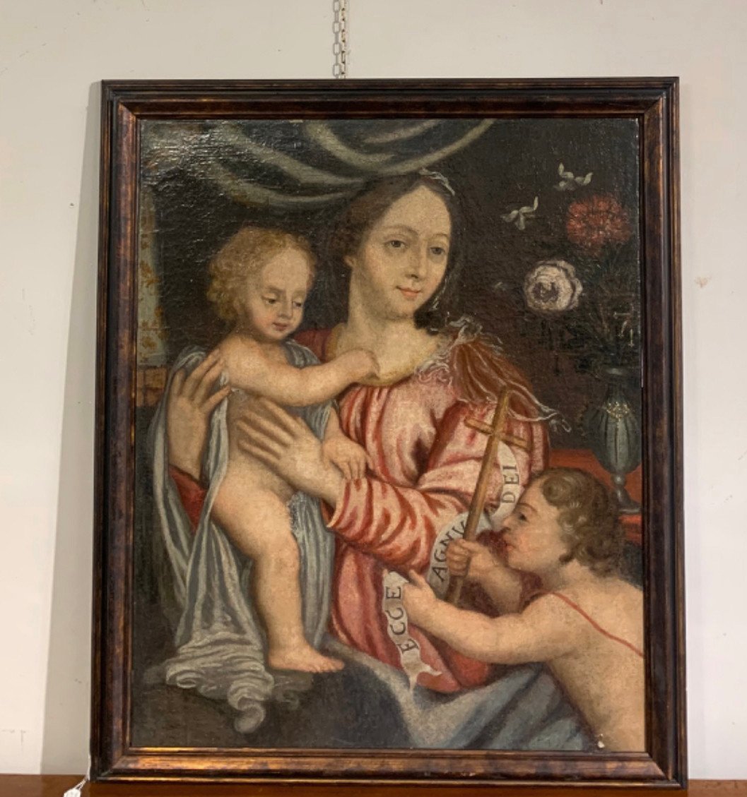 18th Century Painting Madonna With Child And Saint John -photo-2