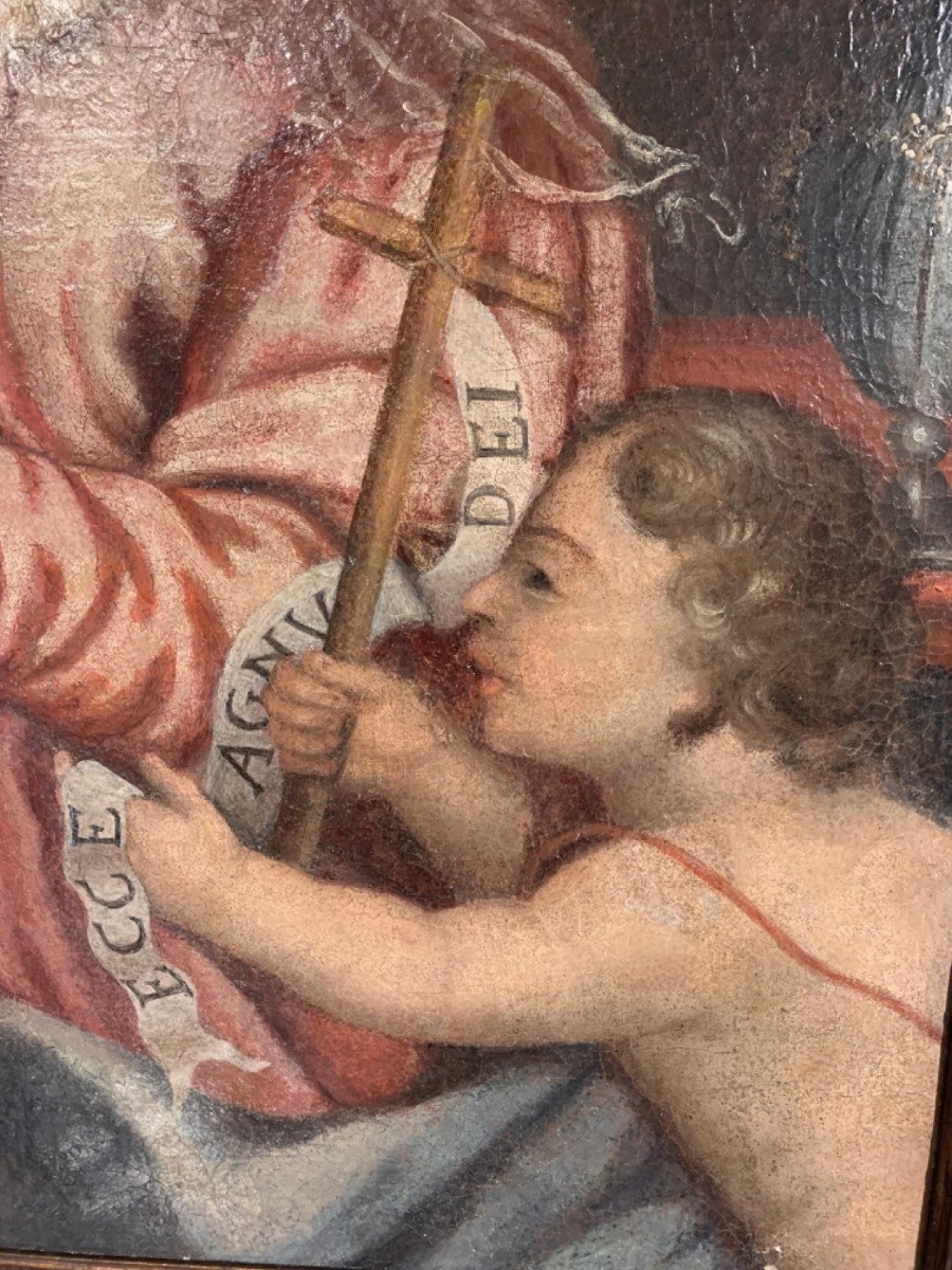 TABLEAU MADONE AVEC L'ENFANT ET SAINT JEAN 18ème SIÈCLE-photo-4