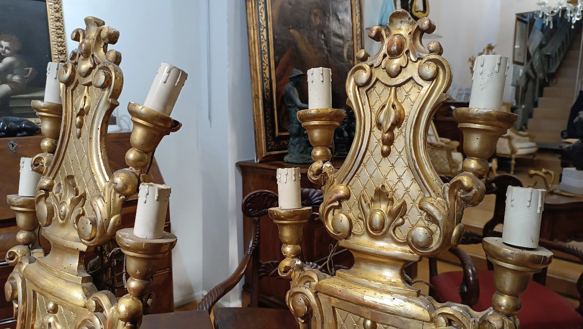 Mid 18th Century Pair Of Golden Wood Candlesticks-photo-6