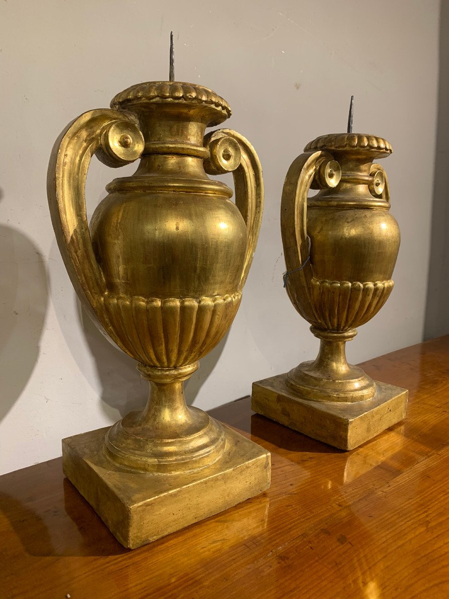 Early 19th Century Pair Of Golden Amphora Candelabra -photo-1