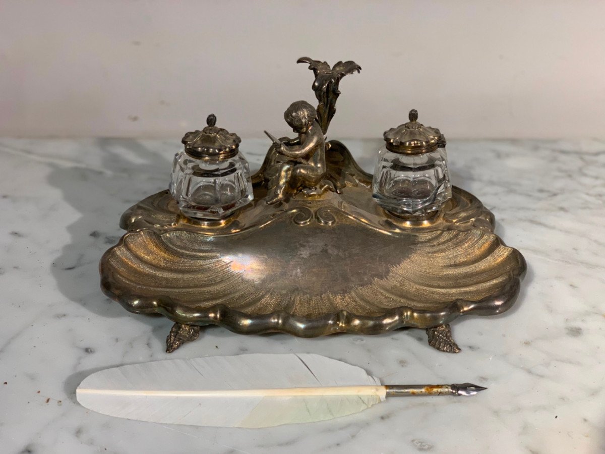 First Half Of The 19th Century Silver-plated Bronze Writing Inkstand-photo-4