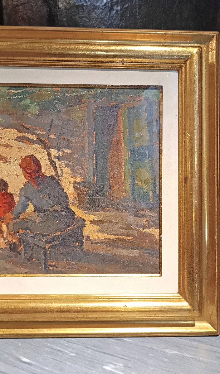 20th C. Carlo Domenici's Rural Scene With Woman And Child-photo-4