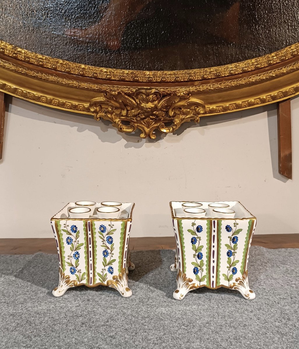 Pair Of Early 19th Century Polychrome Porcelain Flower Vase-photo-7