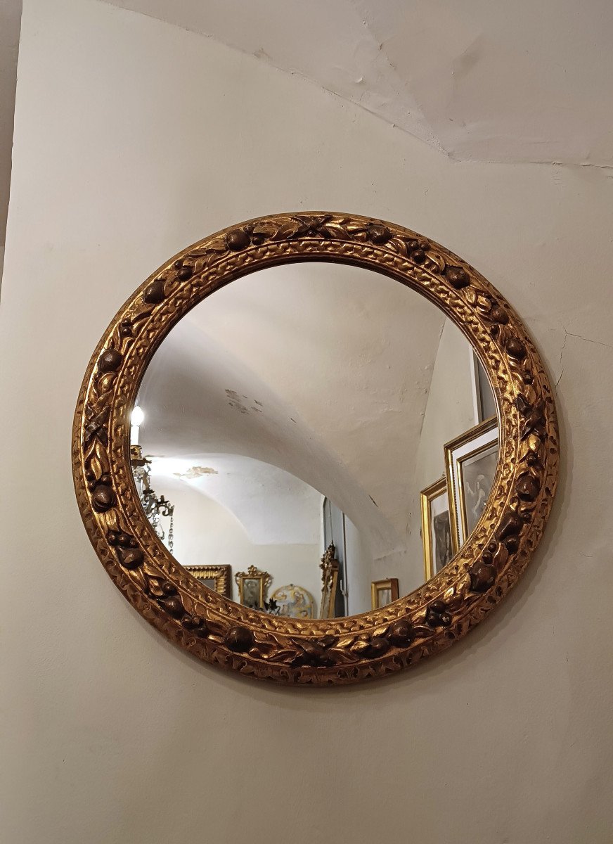 Second Half Of The 19th Century Round Mirror In Golden Wood -photo-2