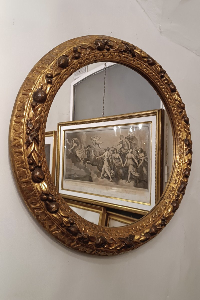 Second Half Of The 19th Century Round Mirror In Golden Wood -photo-3